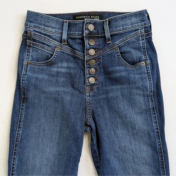 Veronica Beard Ryleigh Jeans 26 Blue Button Fly Slim Straight High Rise Stretch - Picture 3 of 11